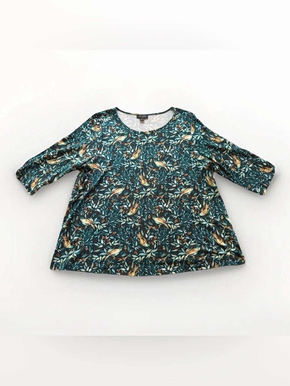 J.Jill Wearever Ballet-Sleeve Crew-Neck Top - M Petite - Tahitian Teal Menagerie